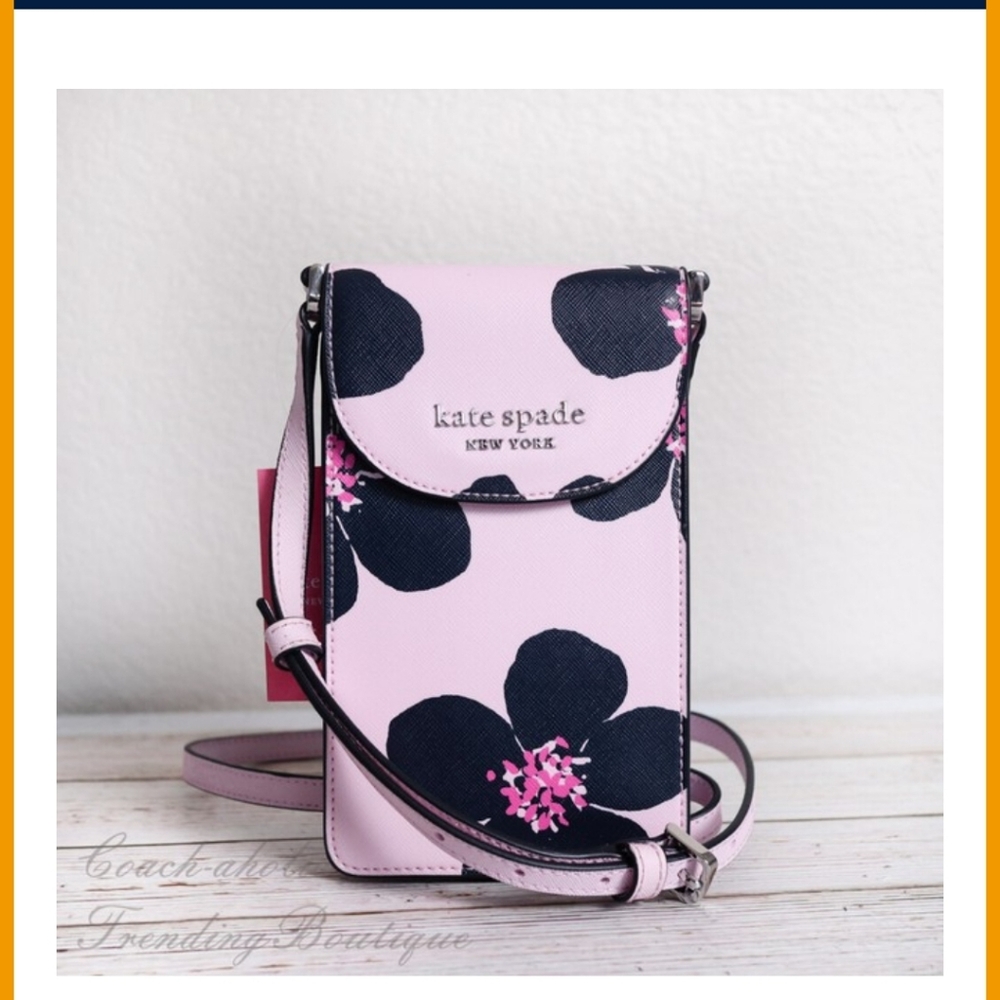 Kate Spade Pink and Black Floral Phone Crossbody